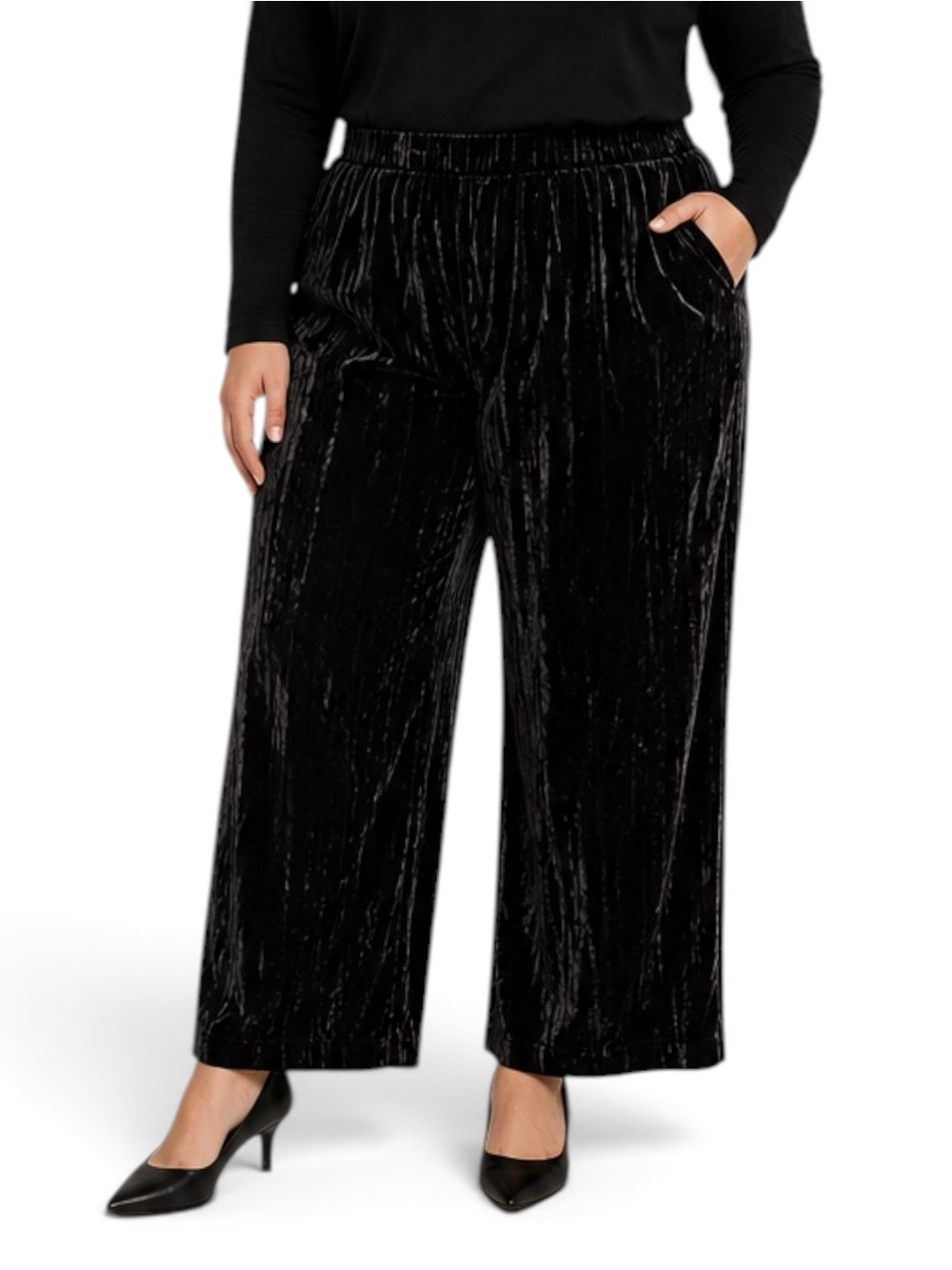 Eileen Fisher Crushed Velvet Wide Ankle Pants 1X Black Silk Blend NWT $288